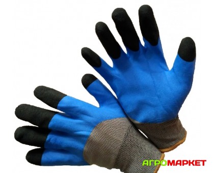 Перчатки нейлоновые Dongqi со вспененным покрытием серо-сине-черные