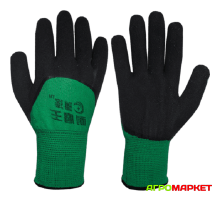 Перчатки нейлоновые JH со вспененным покрытием зелено-черные
