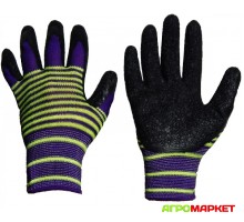 Перчатки нейлоновые JH со вспененным покрытием салатово-фиолетово-черные